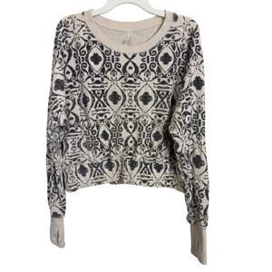 FP Movement Geometric Cropped Pullover Pockets Terry Cloth Oversize Medium